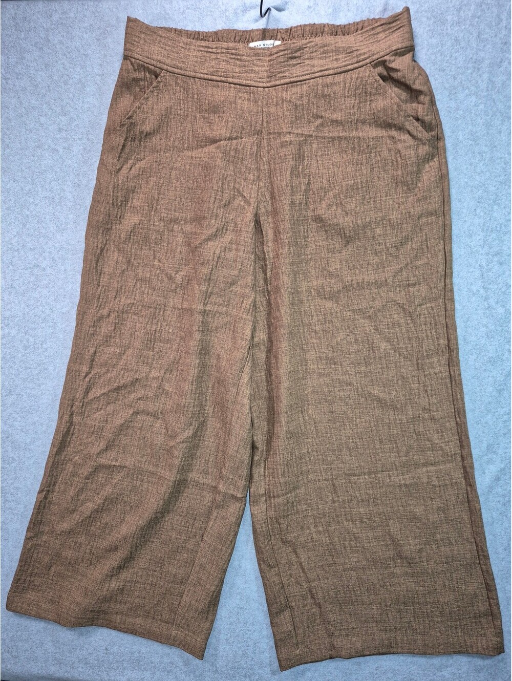 Max Studio London L Brown Wide Leg Cropped Pants Elastic Waist